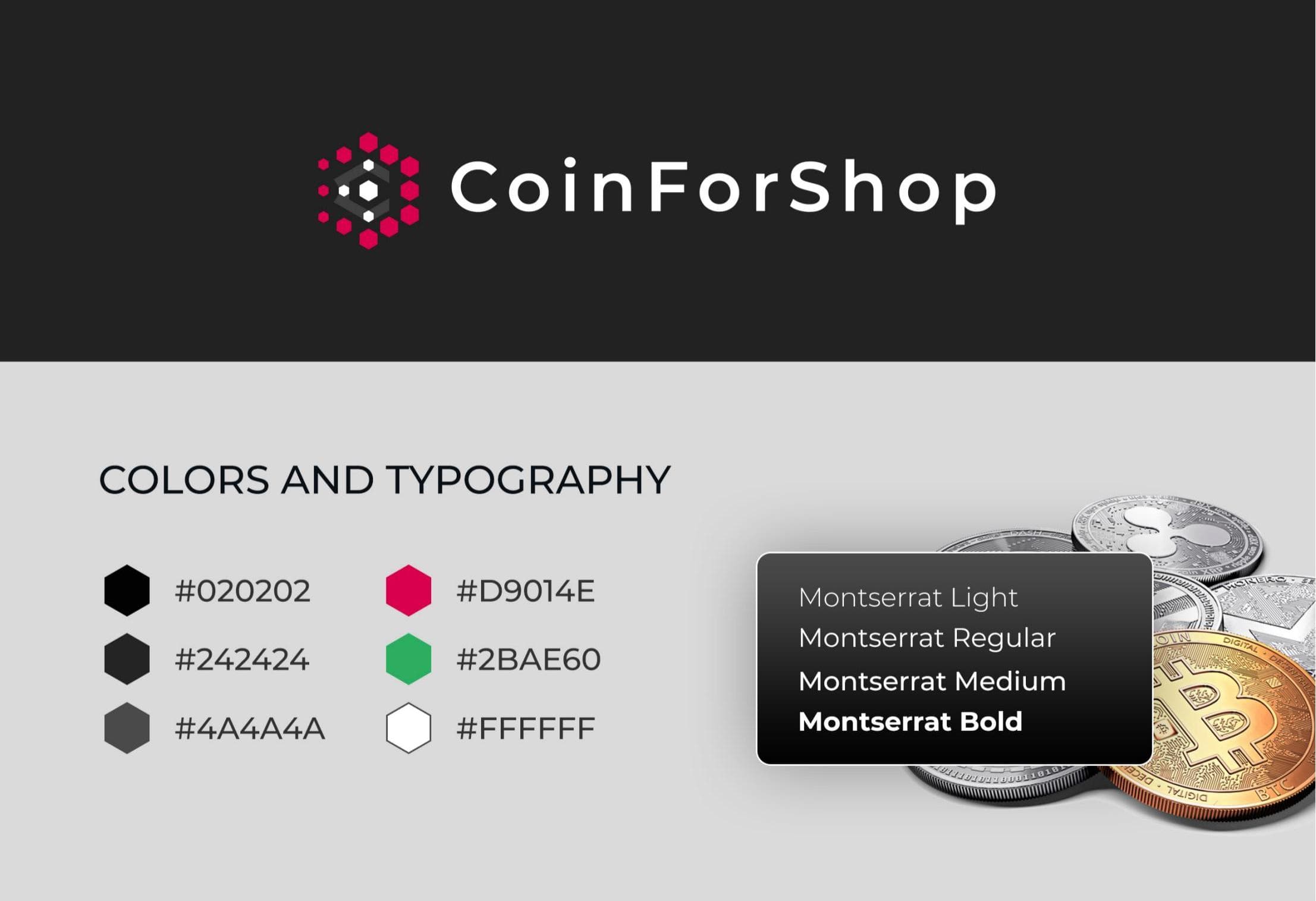 CoinForShop brand presentation: logo, colour palette and Montserrat typography