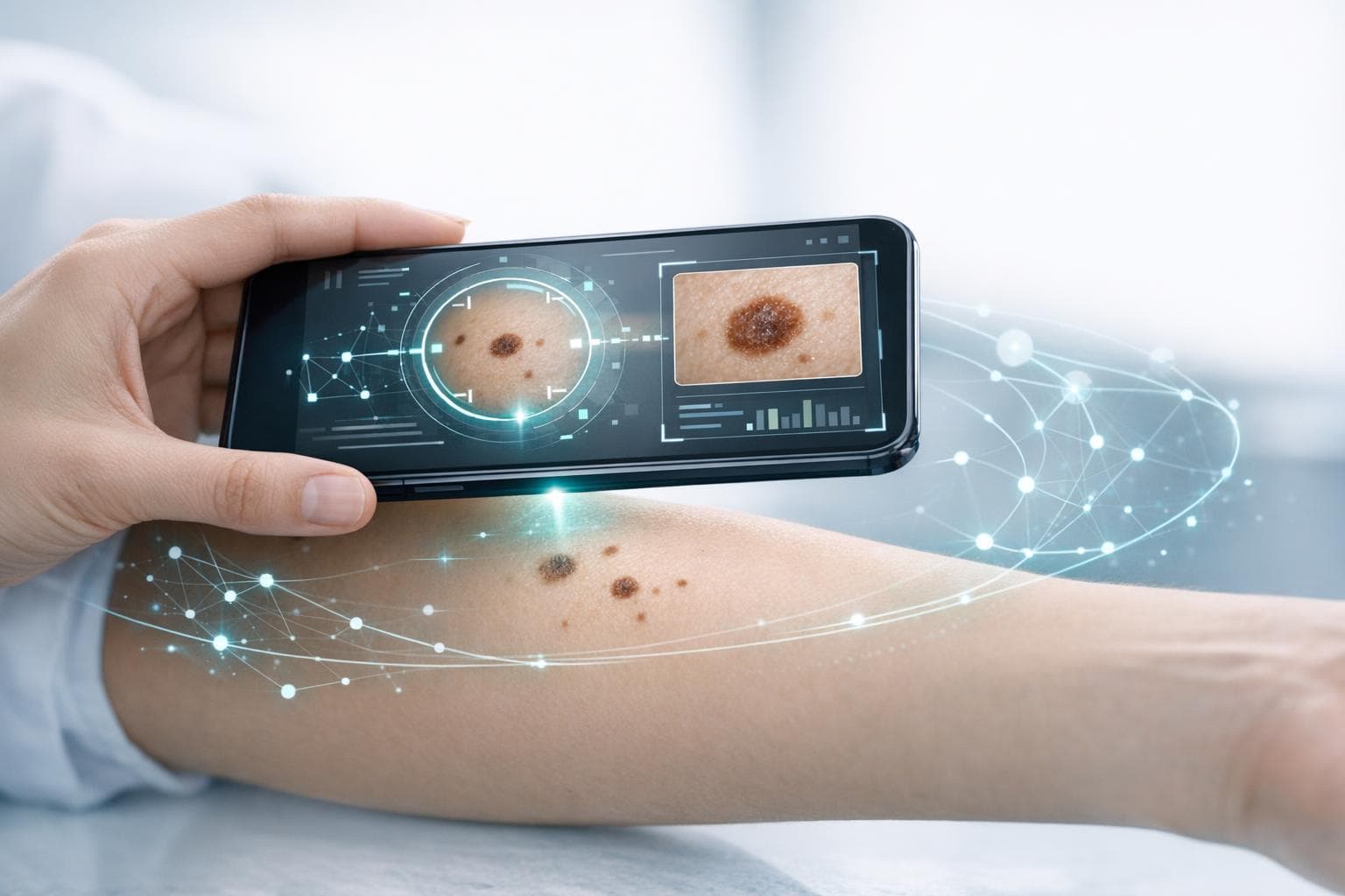 Conceptual Skinner illustration showing mobile skin analysis