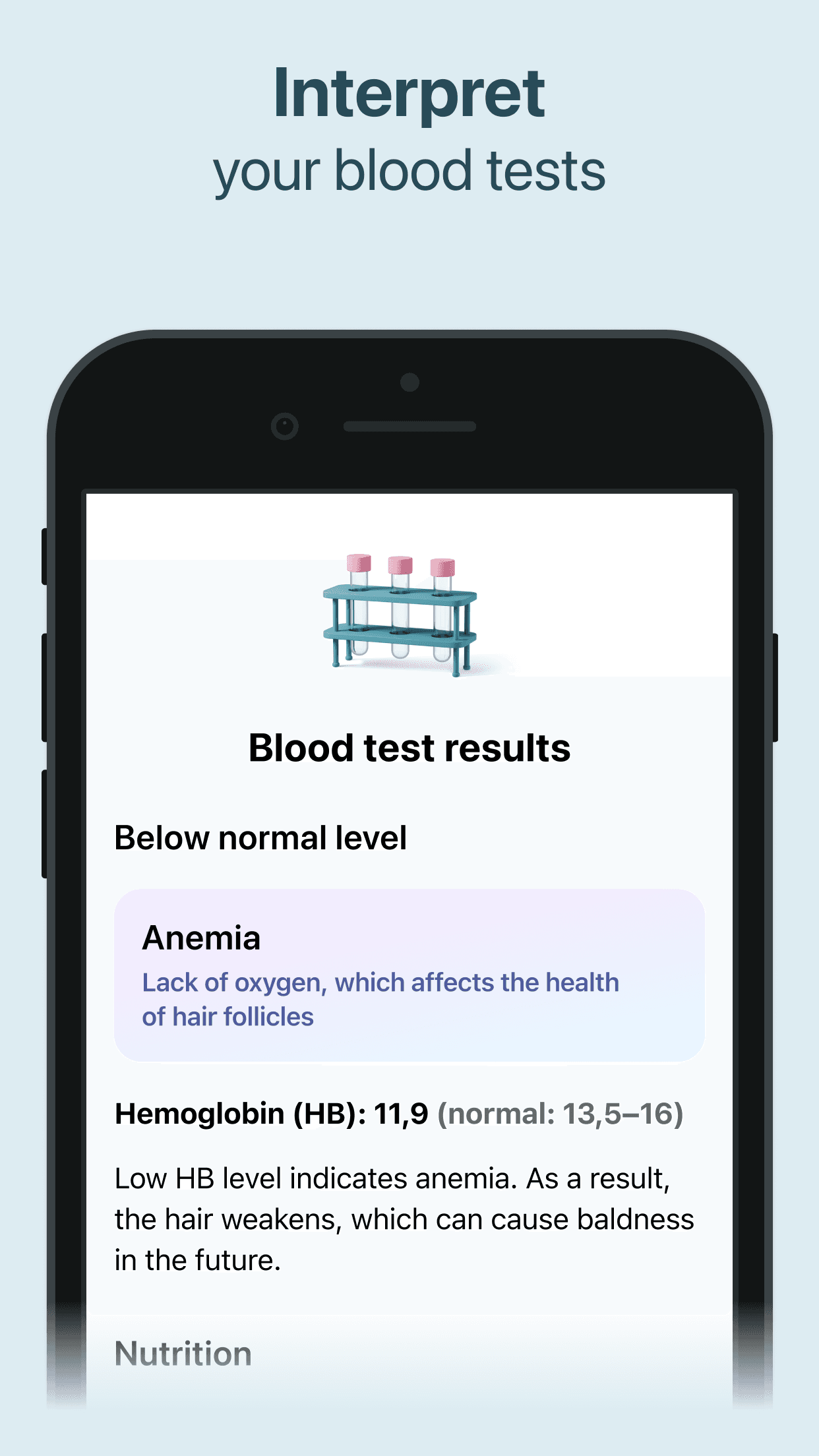 iHairium promotional artwork: blood test information