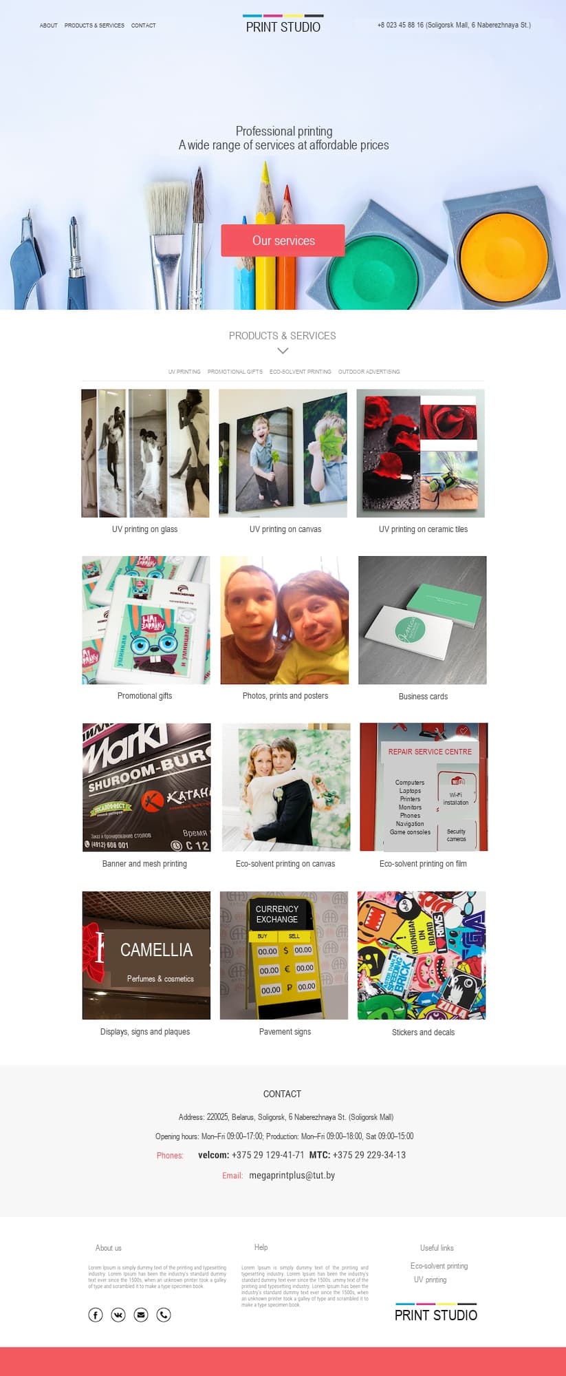 Print Studio alternative website design with a visual catalogue of printing services