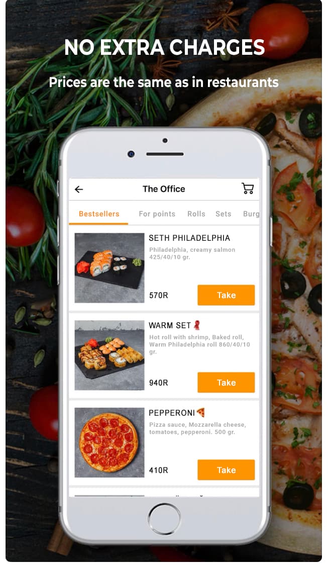 Chibbis restaurant menu with dishes, prices and ordering buttons