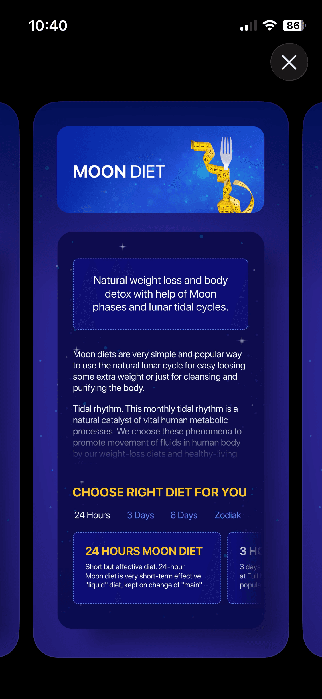 Fatum: Moon diet content