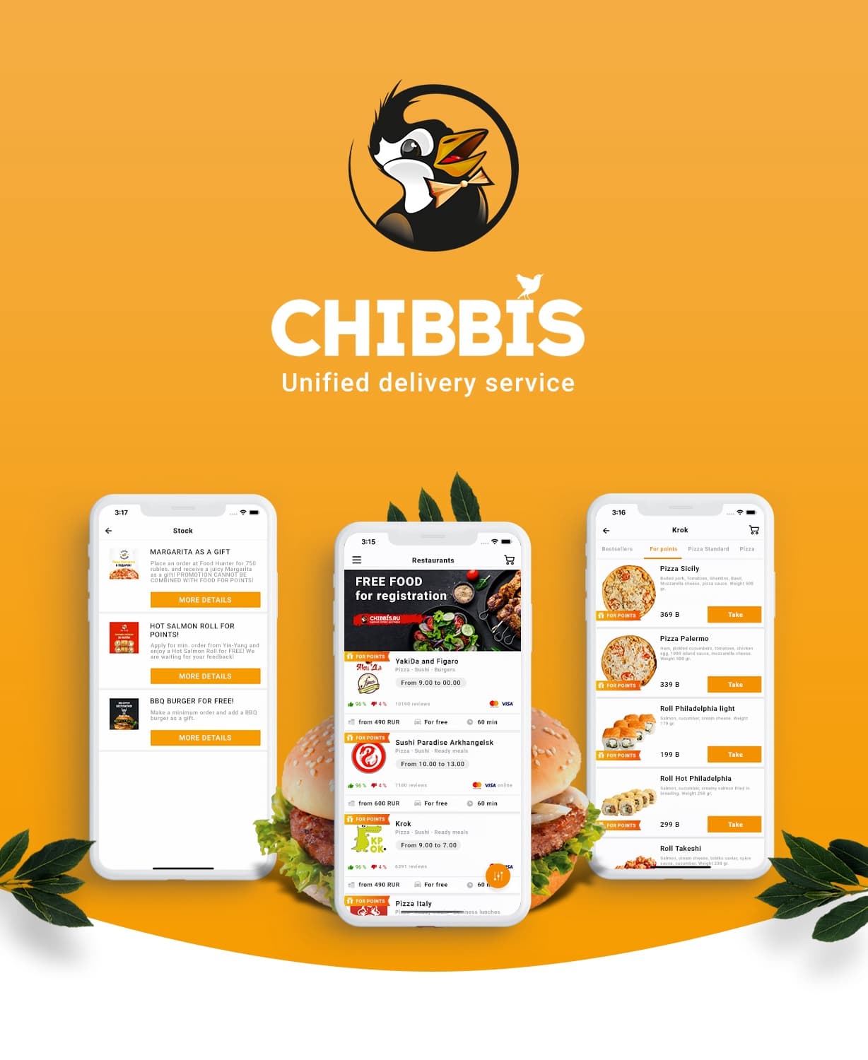 Chibbis original presentation showing restaurants, promotions and food rewards