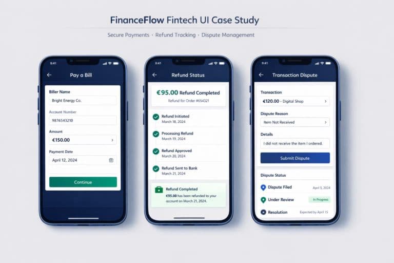 Concept screens for bill payment, refund status and transaction disputes