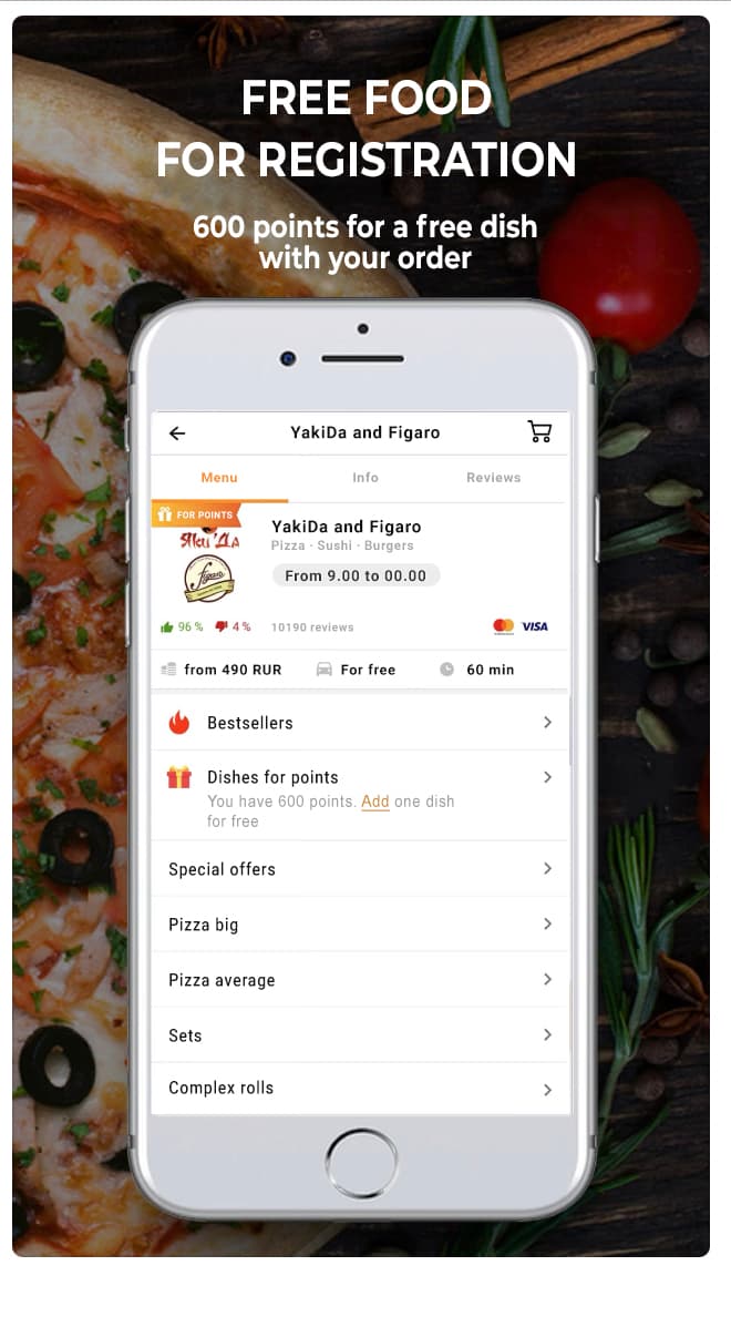 Chibbis restaurant page with menu categories and dishes for points