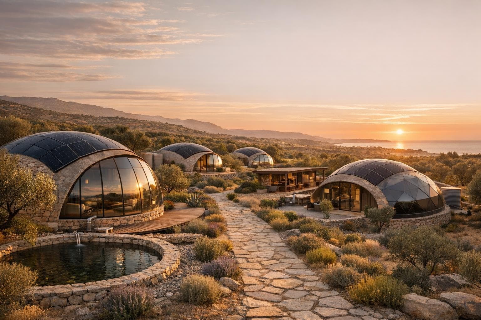Dome accommodation within a nature-oriented eco-village