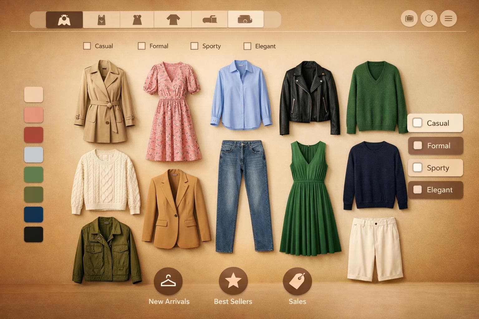 A visual catalogue with clothing categories and style filters