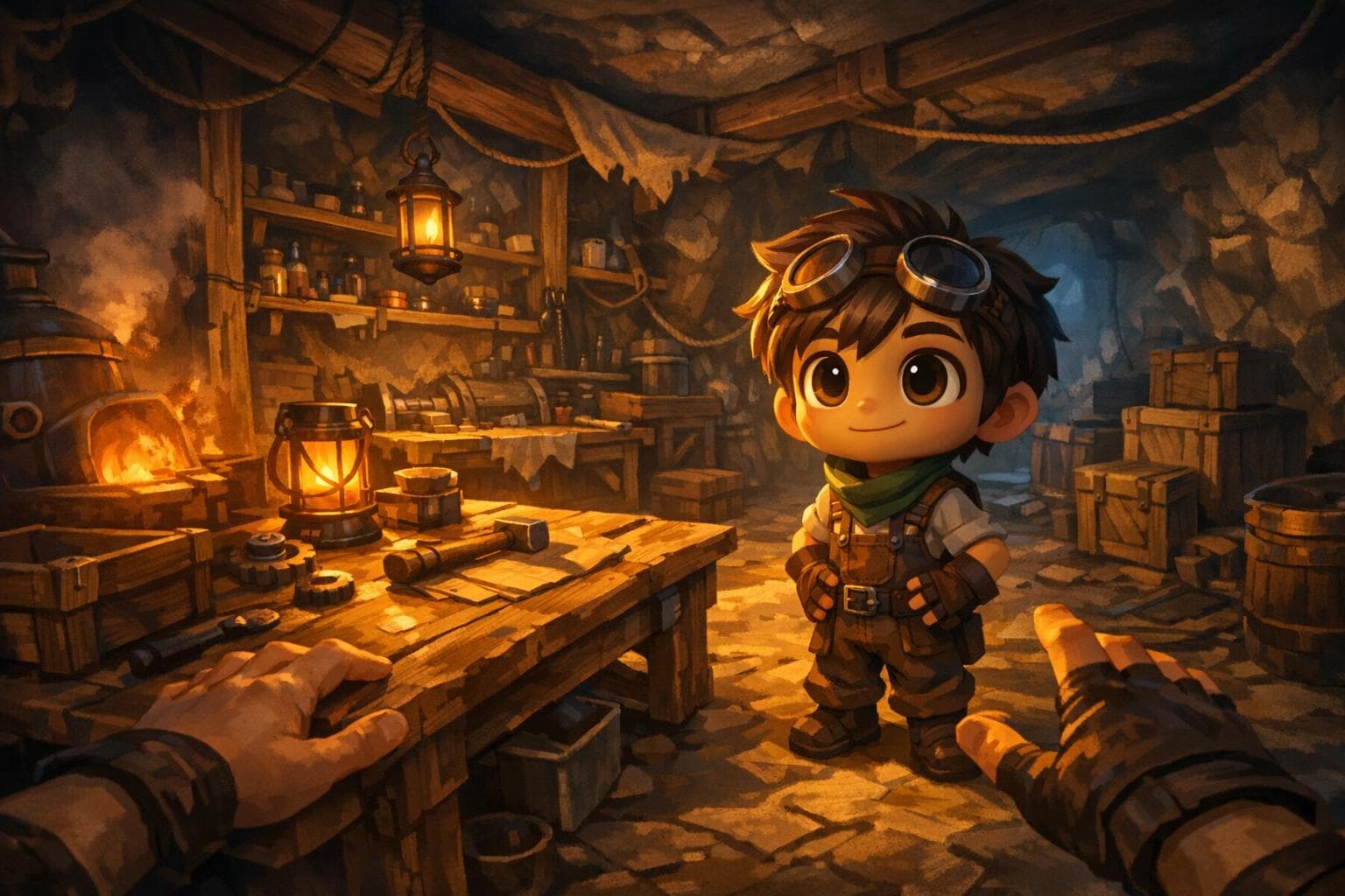 Meeting a stylised character in the virtual workshop